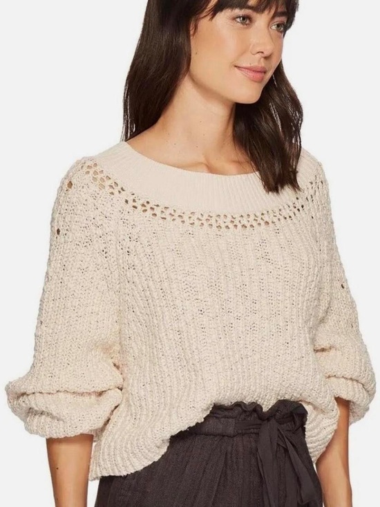 Free People Sweaters - FREE PEOPLE Pandora’s Sweater Chunky Ivory Knit Cotton Cropped Oversized Top S